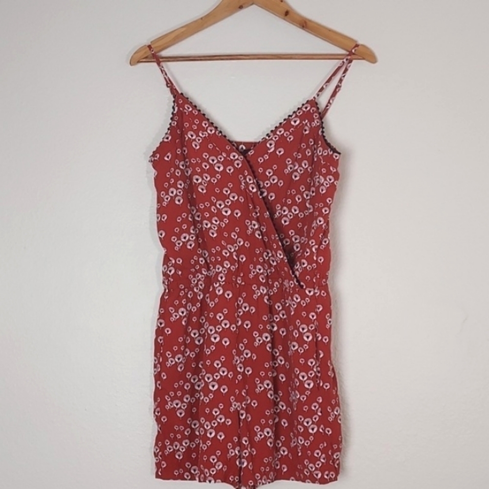 Loft Women's Floral Dandelion Romper Sleeveless Burn Orange Size Small
